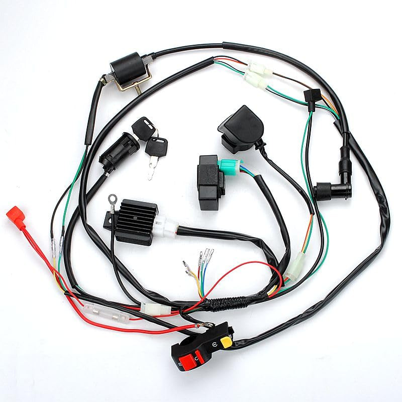 Full Wiring Harness Loom Solenoid Relay Spark Plug Coil Regulator CDI For 4 Stroke ATV 50cc 70cc 90cc 110cc 125cc Dirt Pit Bike Buggy Quad Electric Start Engine