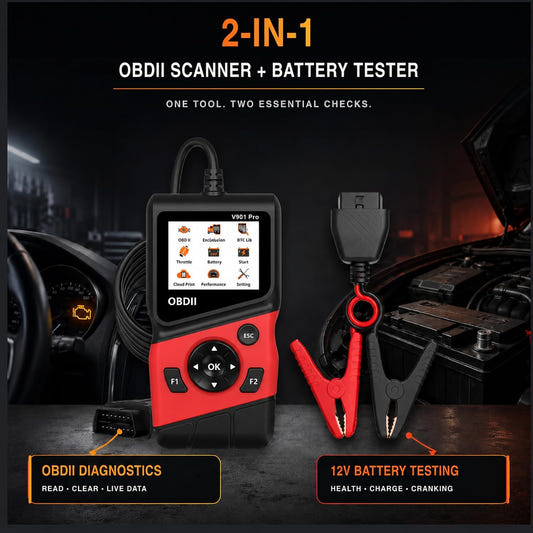 2-in-1 OBD2 Scanner with 12V Battery Tester Car Repair Diagnostic Tool