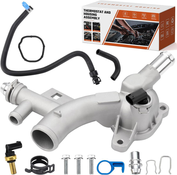 902-846 Aluminum Water Outlet Coolant Housing with Oil Cooler Hose, Fit for Chevy Cruze Sonic Trax Buick Encore 1.4L 2011-2020 Replaces 25193922
