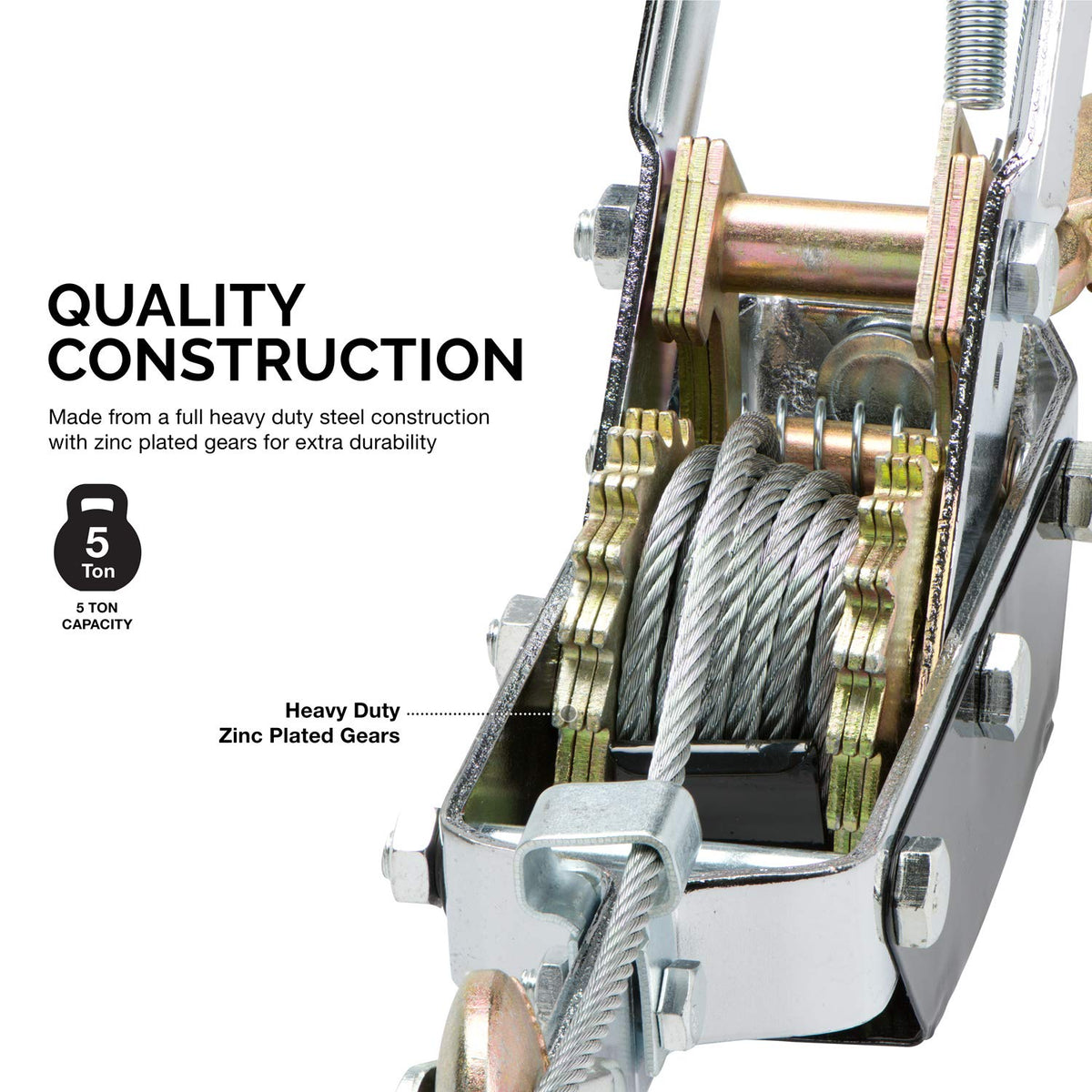 02256A Come Along Winch, 5-Ton (10,000 Lbs) Pulling Capacity, 10Ft, 3 Hook, Heavy Duty Power Cable Come Along Tool with Dual Gears, Hand Winch Cable, Automotive Hoist Winch Puller, Recovery Gear