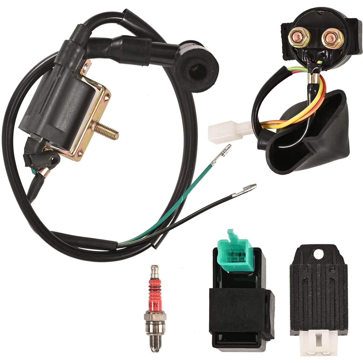 Full Wiring Harness Loom Solenoid Relay Spark Plug Coil Regulator CDI For 4 Stroke ATV 50cc 70cc 90cc 110cc 125cc Dirt Pit Bike Buggy Quad Electric Start Engine