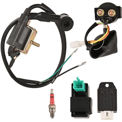 Full Wiring Harness Loom Solenoid Relay Spark Plug Coil Regulator CDI For 4 Stroke ATV 50cc 70cc 90cc 110cc 125cc Dirt Pit Bike Buggy Quad Electric Start Engine