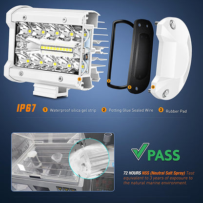 Marine LED Light Pods 2PCS 4 Inch White for Boat Deck Truck Tractor