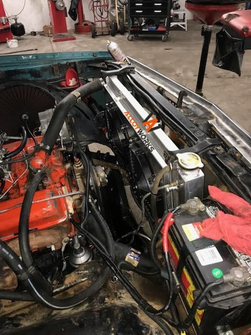 ALLOYWORKS 4 Row Core Aluminum Radiator For 1967-1972 Chevy C/K Series C10 C20 K10 K20 Pickup Suburban Truck Radiators, with 2 x 12" Fan w/Louver Shroud Thermostat Relay Wire Kit Radiator, OEM# CU369