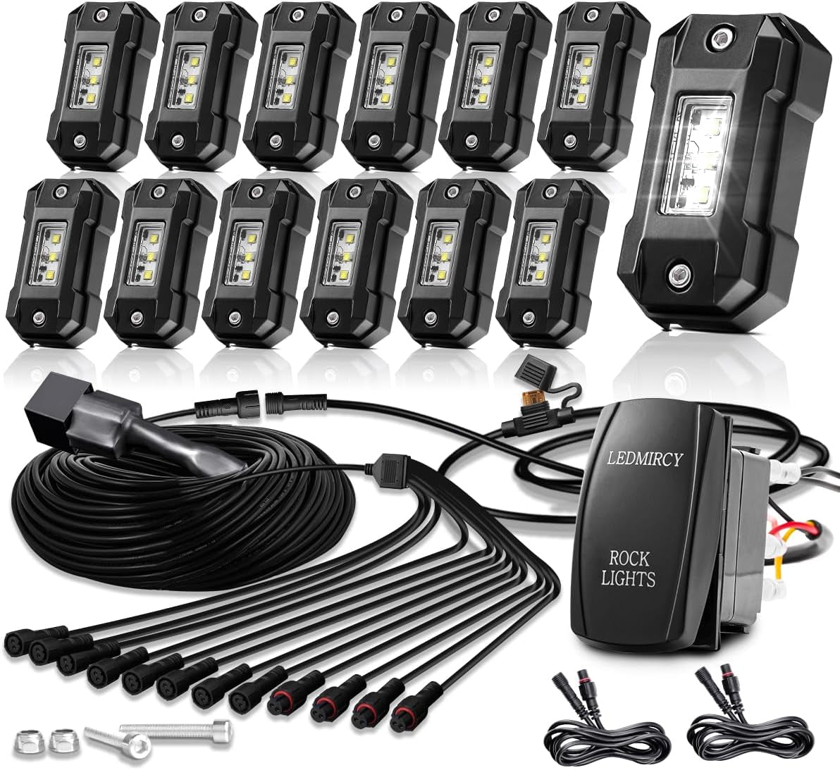 Rock Lights, R4 Pure White Rock Lights with Wire Harness for Trucks