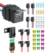 5 Pack Heavy Duty 4 Pin Waterproof Relay Switch 12V 12&16 AWG with 5x20A/30A/40A ATC/ATO Blade Fuse Holder Inline Fuse for Marine Automotive Vehicle