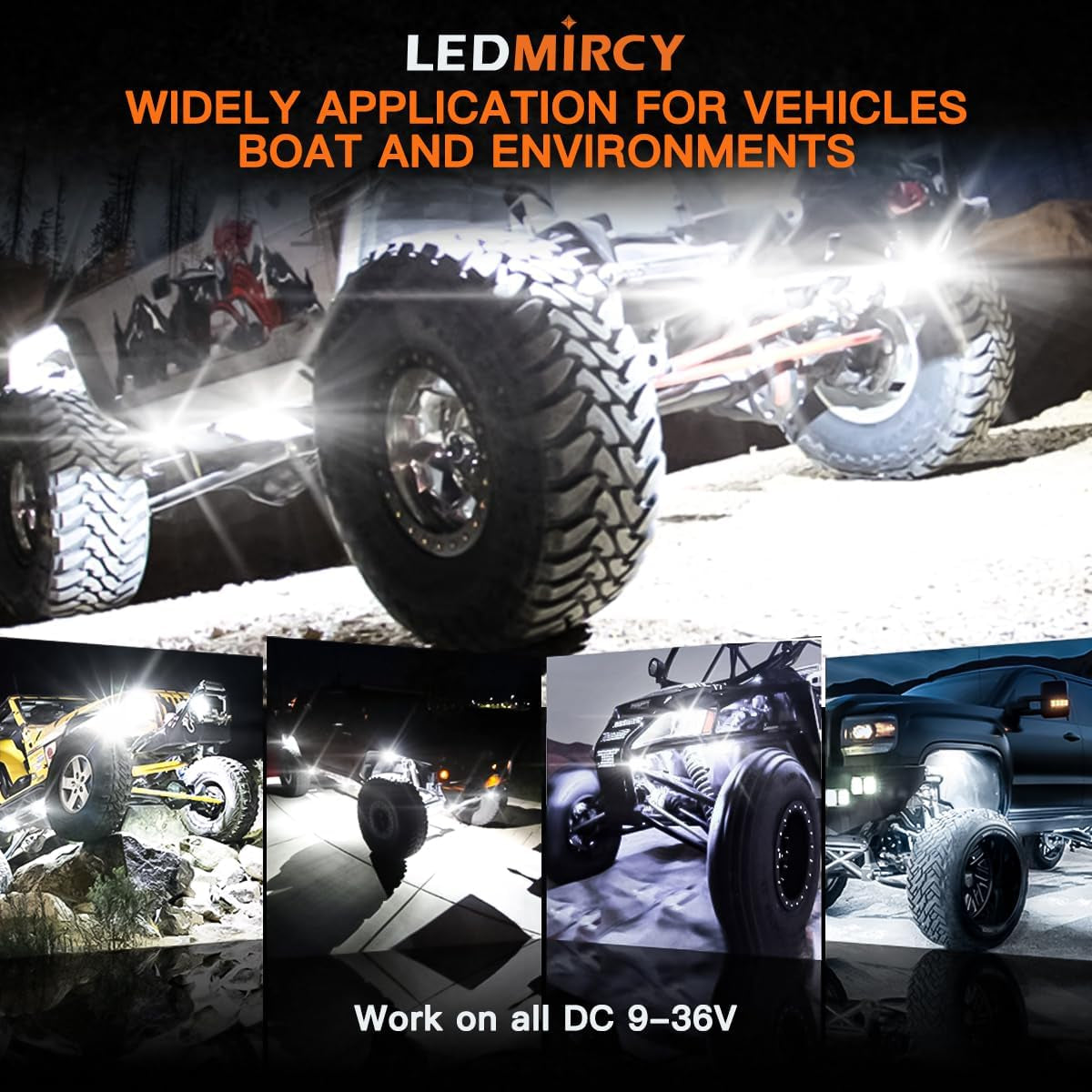 Rock Lights, R4 Pure White Rock Lights with Wire Harness for Trucks