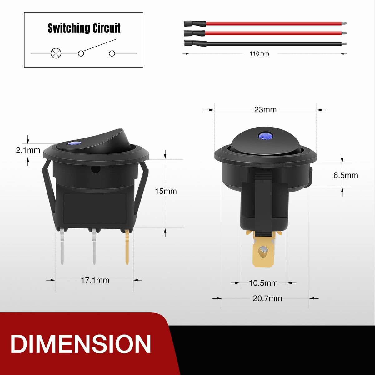 8PCS Round On Off Rocker Toggle LED Electrical Switch 12V