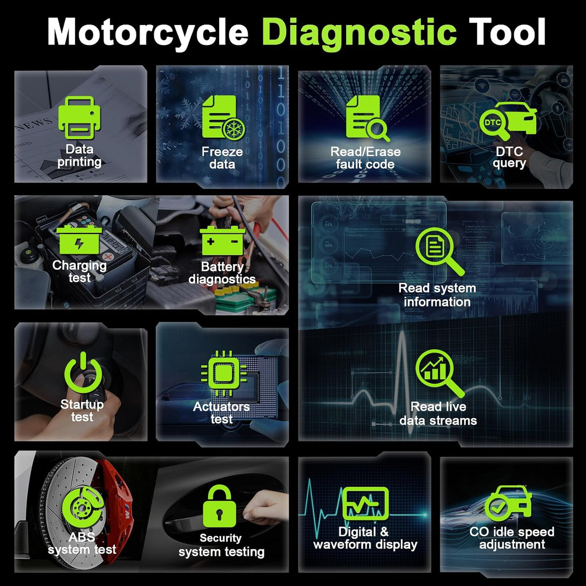 Motorcycle Scanner Diagnostic Tool with Printer, Oil Service Reset, M300