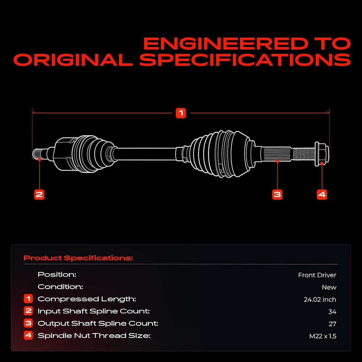 Front Left Driver Side CV Axle Shaft Assembly