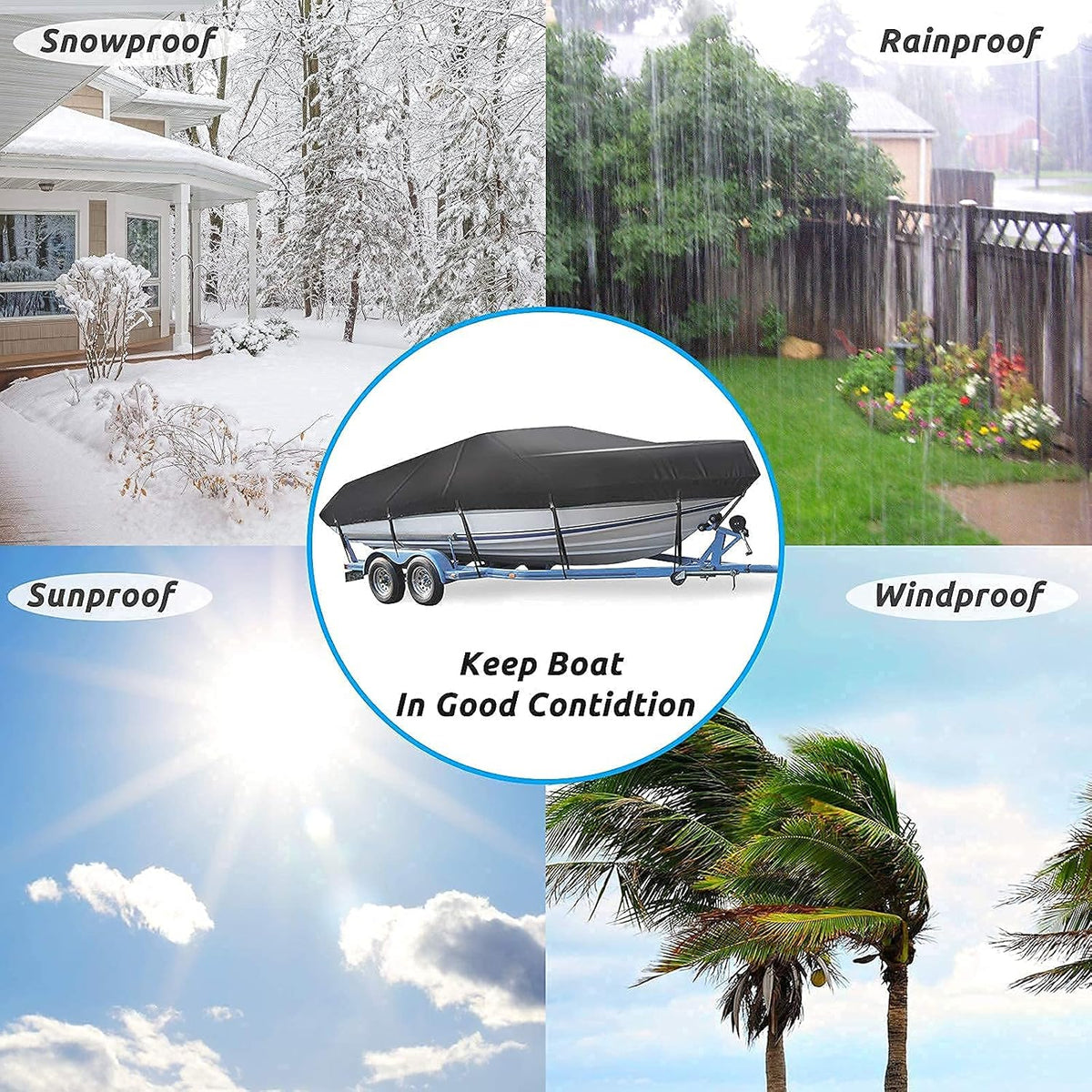 Boat Cover, Heavy Duty 17-19ft Waterproof Trailerable Boat Cover
