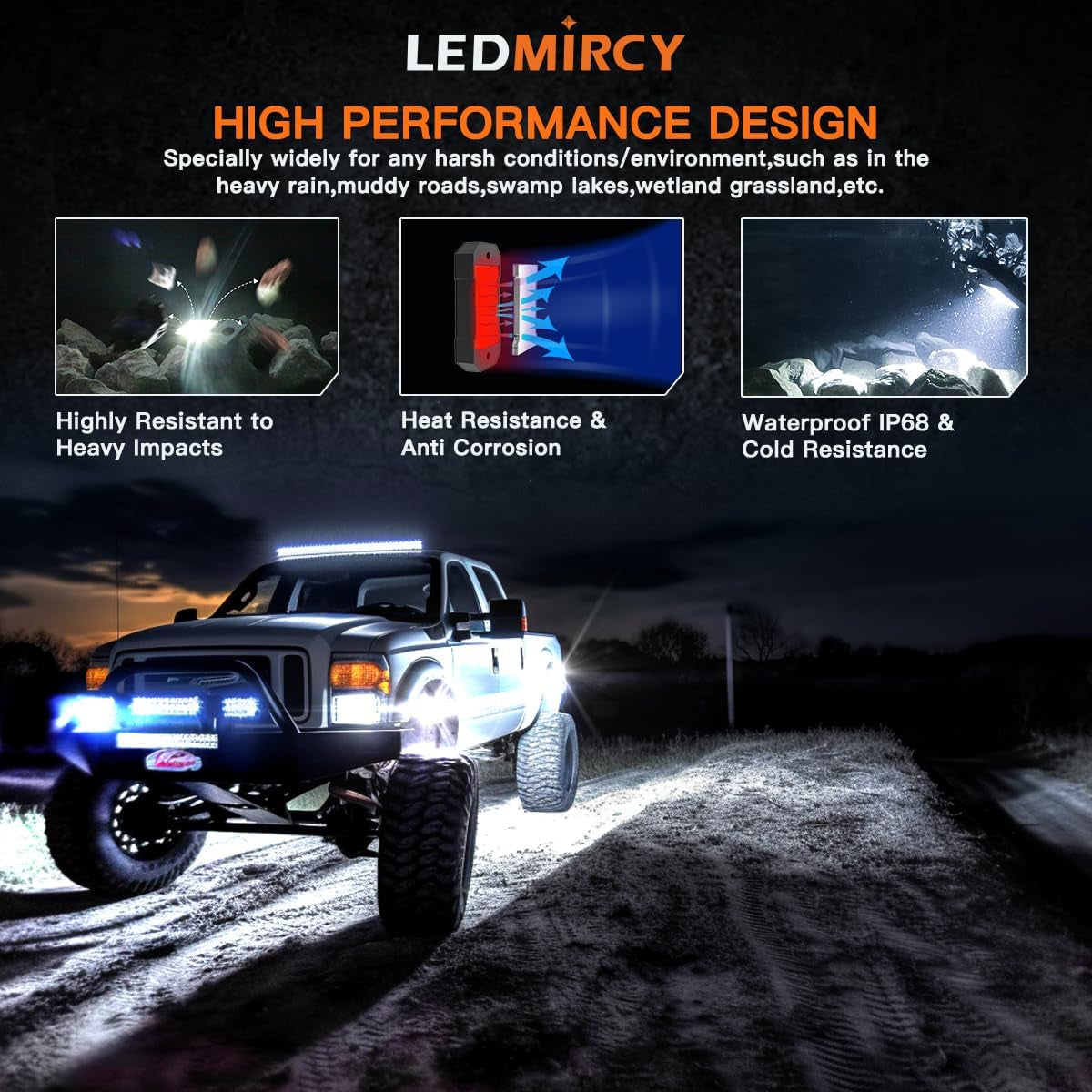 Rock Lights, R4 Pure White Rock Lights with Wire Harness for Trucks