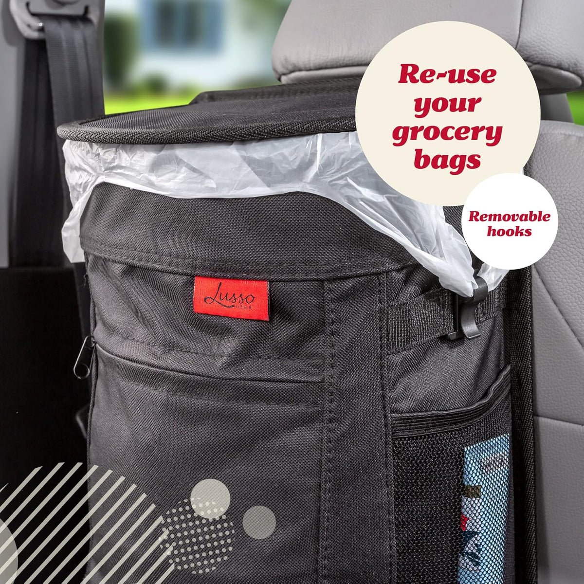 Car Trash Can - 2.5-Gallon, Black, Round - Leak-Proof & Spill-Proof Lid & Waterproof Removable Liner - Hanging Car Trash Bin & Organizer for SUV, Truck & Minivan