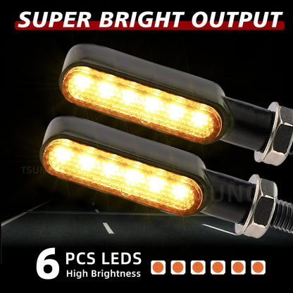 Flowing LED Motorcycle Turn Signal Lights Sequential Front Rear Blinkers Indicators Universal Fits for Cruiser Touring Bobber Cafe Racer Street Bikes (Black-Amber)