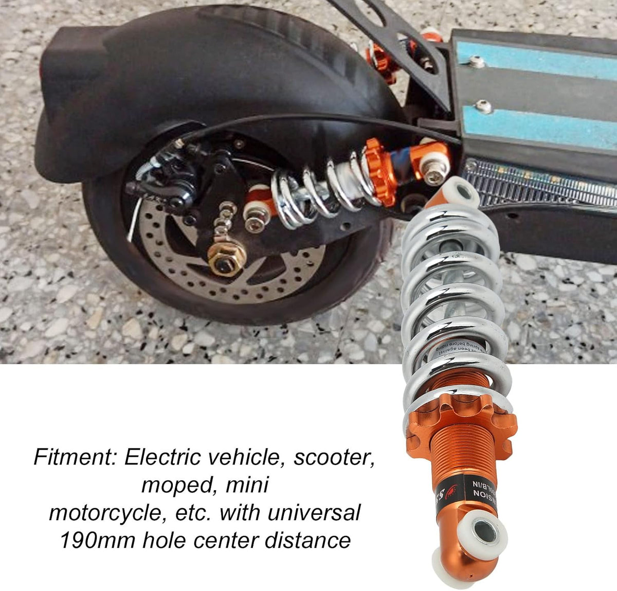 Spring Suspension Damper, Universal 190mm Adjustable Motorcycle Shock Absorber Aluminum Alloy 1200lbs Loading for Scooter for Moped, suspension system