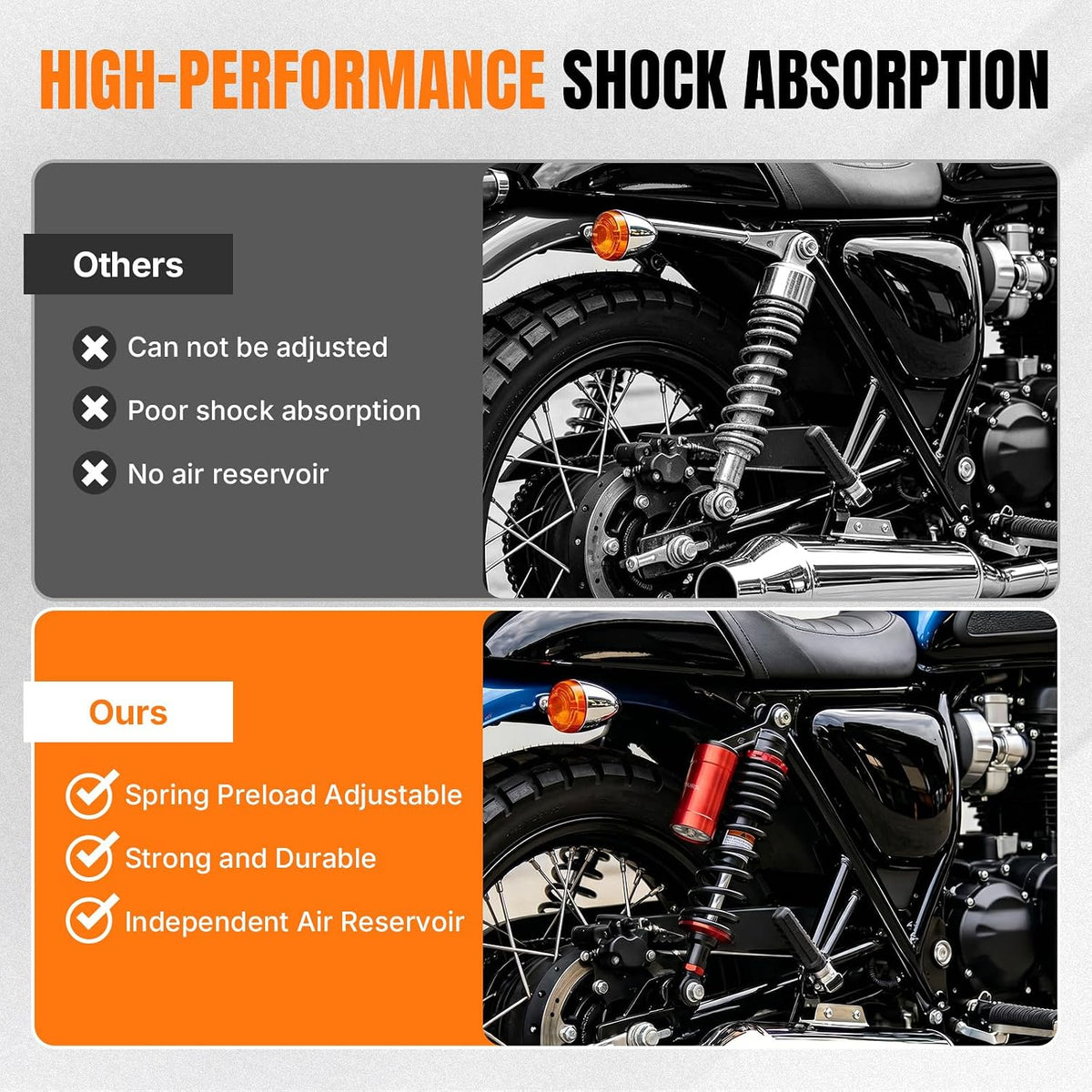 Adjustable 12.5" 320mm Motorcycle Air Shock Absorbers, Aluminum CNC Rear Suspension Universal Fit for 125cc 110cc 150cc Motorcycle, ATV, Go Kart (Red & Black)