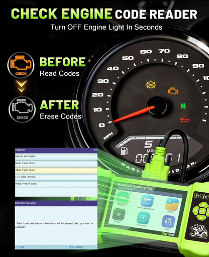 Motorcycle Scanner Diagnostic Tool with Printer, Oil Service Reset, M300