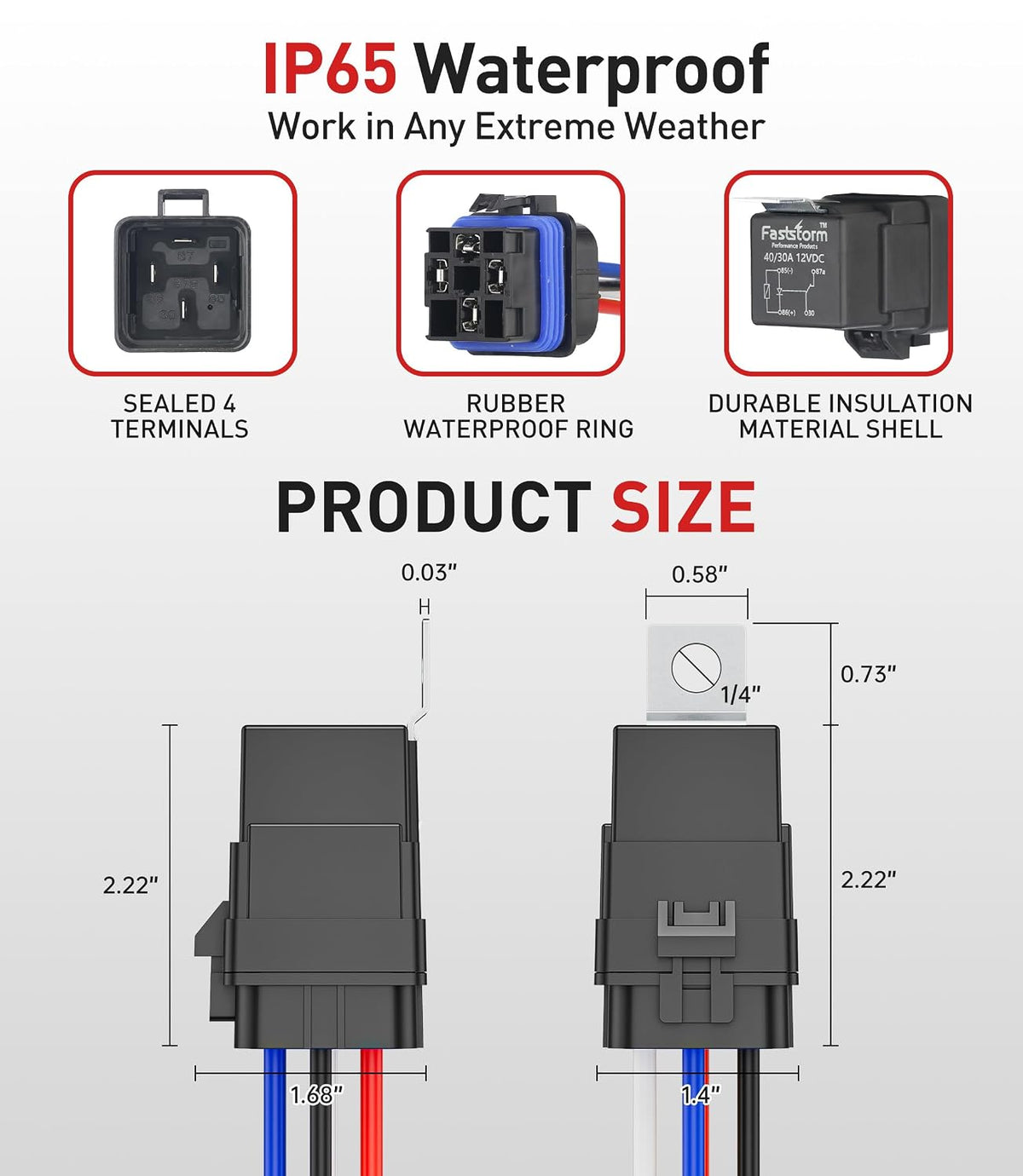 5 Pack Heavy Duty 4 Pin Waterproof Relay Switch 12V 12&16 AWG with 5x20A/30A/40A ATC/ATO Blade Fuse Holder Inline Fuse for Marine Automotive Vehicle
