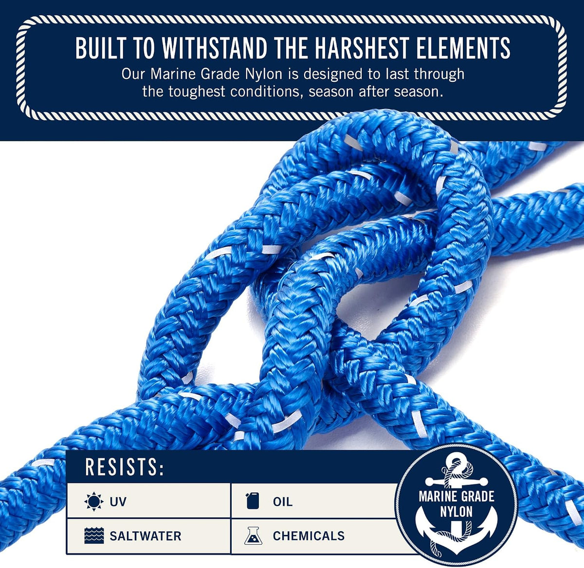 RainierSupplyCo Boat Anchor Rope - Double Braided Marine Rope Anchor Line - 100/150 / 200/300 ft Nylon Boating Line with 316 Stainless Steel Thimble and Heavy Duty Marine Grade