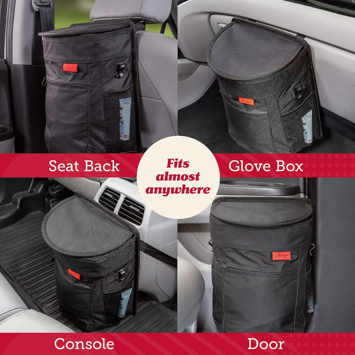 Car Trash Can - 2.5-Gallon, Black, Round - Leak-Proof & Spill-Proof Lid & Waterproof Removable Liner - Hanging Car Trash Bin & Organizer for SUV, Truck & Minivan
