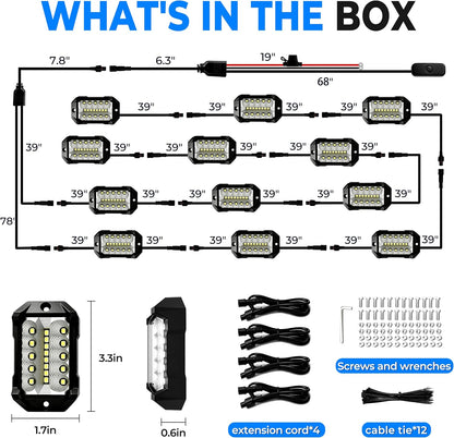 12 Pods Magnetic Metal Rock Lights, 6000K Pure White LED Rock Light Kit