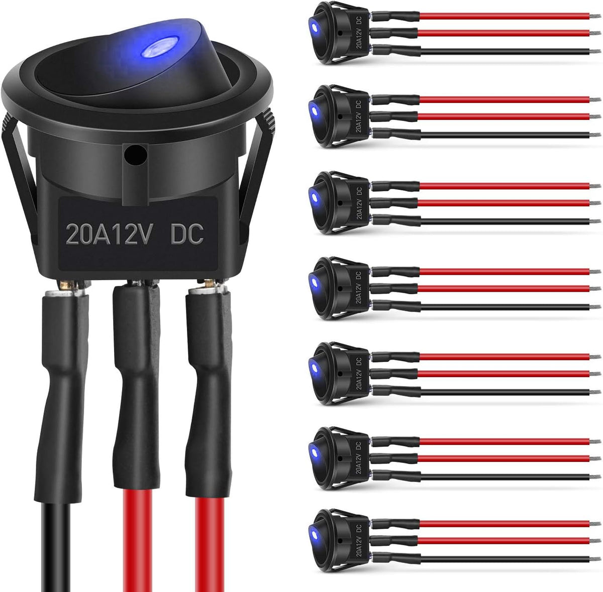 8PCS Round On Off Rocker Toggle LED Electrical Switch 12V