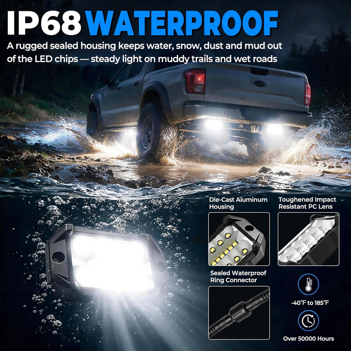 12 Pods Magnetic Metal Rock Lights, 6000K Pure White LED Rock Light Kit