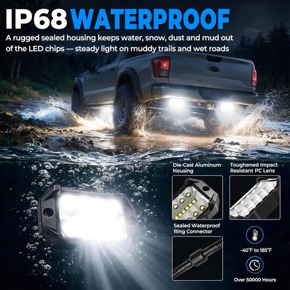 12 Pods Magnetic Metal Rock Lights, 6000K Pure White LED Rock Light Kit
