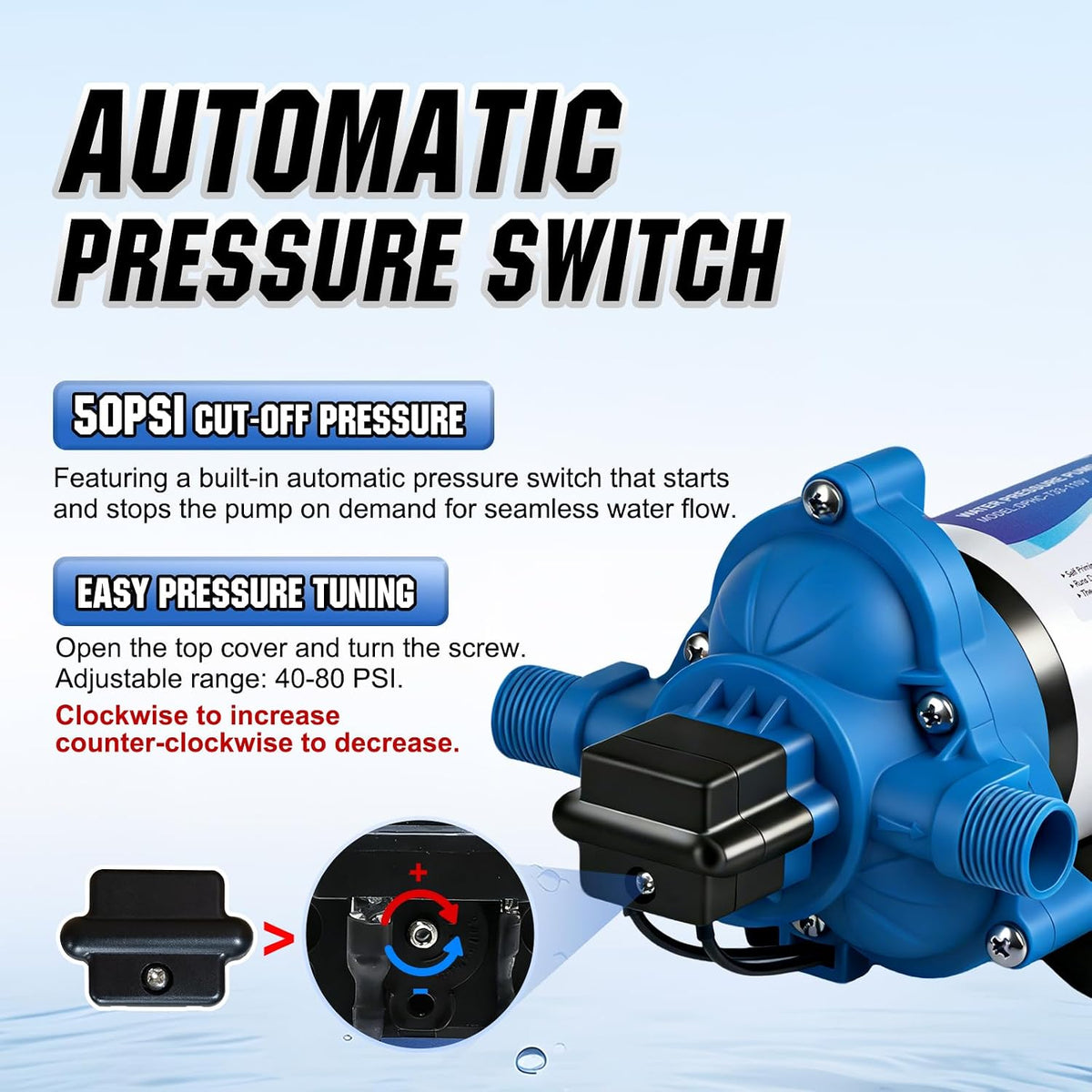 110 Volt RV Water Pressure Diaphragm Pump 4GPM 50PSI 33-Series 110V AC Camper On Demand Water Transfer Pump Electric with Power Plug for Bathroom Kitchen Food Truck Sprinkler Irrigation