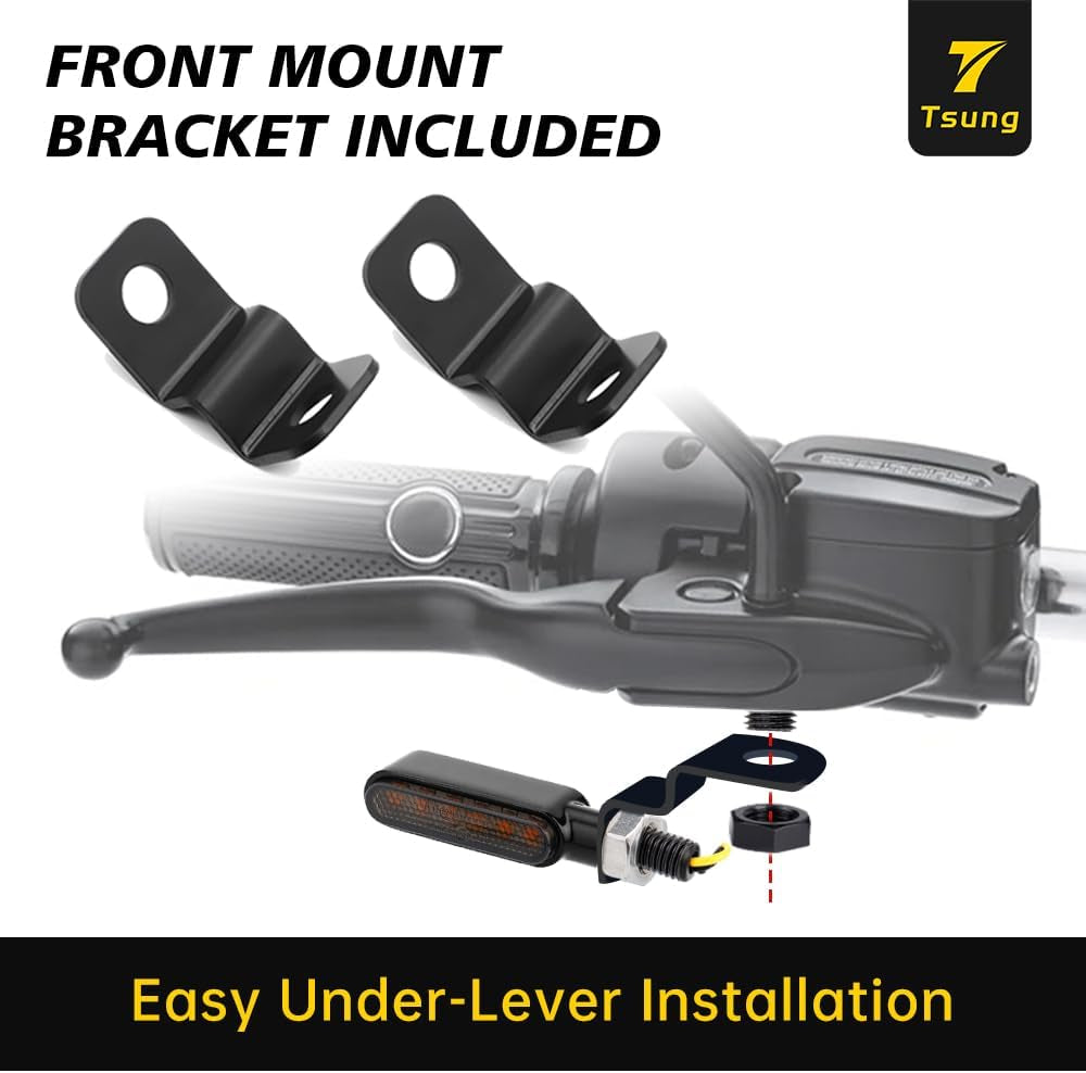 Flowing LED Motorcycle Turn Signal Lights Sequential Front Rear Blinkers Indicators Universal Fits for Cruiser Touring Bobber Cafe Racer Street Bikes (Black-Amber)