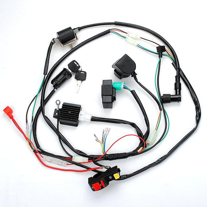Full Wiring Harness Loom Solenoid Relay Spark Plug Coil Regulator CDI For 4 Stroke ATV 50cc 70cc 90cc 110cc 125cc Dirt Pit Bike Buggy Quad Electric Start Engine