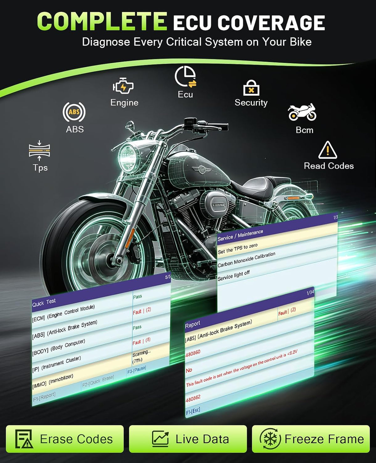Motorcycle Scanner Diagnostic Tool with Printer, Oil Service Reset, M300