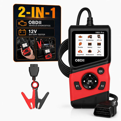 2-in-1 OBD2 Scanner with 12V Battery Tester Car Repair Diagnostic Tool