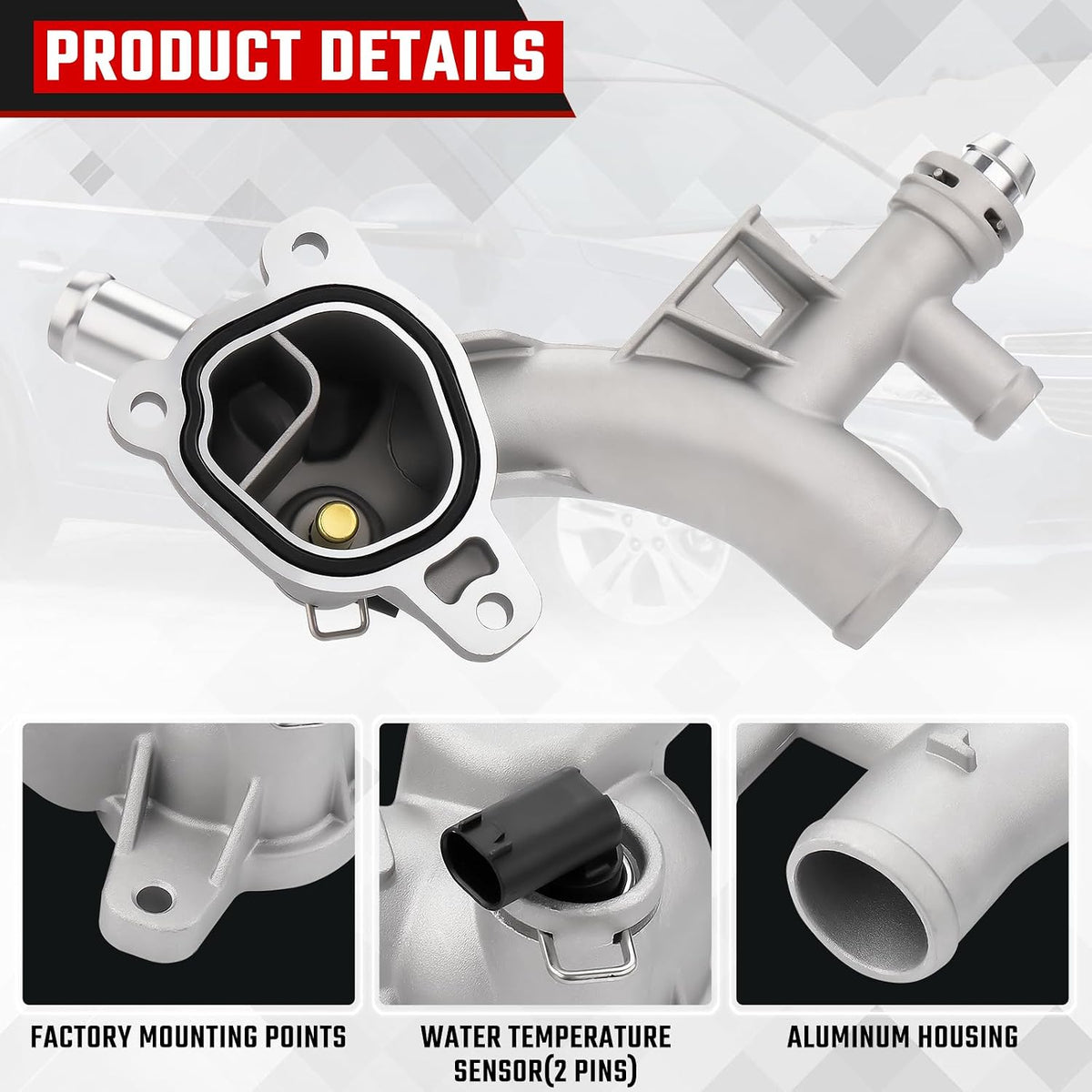 902-846 Aluminum Water Outlet Coolant Housing with Oil Cooler Hose, Fit for Chevy Cruze Sonic Trax Buick Encore 1.4L 2011-2020 Replaces 25193922