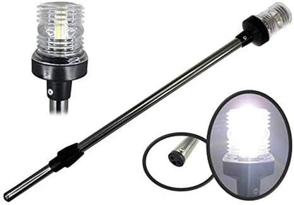 12V Marine Boat Yacht Pontoon Navigation Anchor Light 360 Degrees All Around Nature White LED Splashproof Black Housing USCG Certified Approved (Plug-in Base (H=25"))