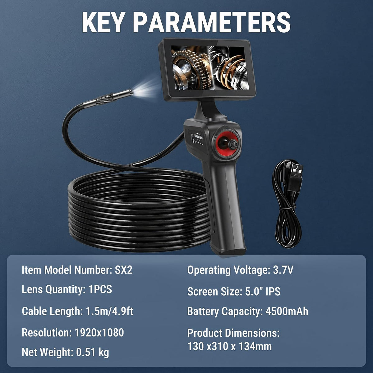 360° Articulating Borescope Camera, 6.2mm Borescope Endoscope with 5" IPS Screen, 1080P HD, 4.9FT Gooseneck Cable, IP67 Waterproof Snake Cameras with 6 Lights for Automotive, Plumbing