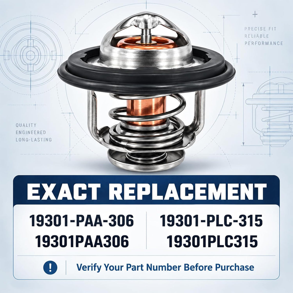 Engine Coolant Thermostat with Gasket, OEM 19301-PAA-306 19301-PLC-31 Direct Replacement, High Performance Engine Cooling System Accessory for Car, Truck, SUV, Van, Crossover, and More Vehicles