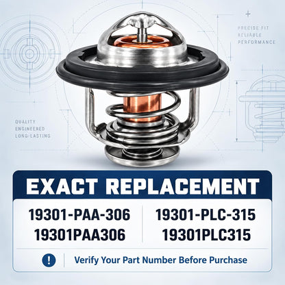 Engine Coolant Thermostat with Gasket, OEM 19301-PAA-306 19301-PLC-31 Direct Replacement, High Performance Engine Cooling System Accessory for Car, Truck, SUV, Van, Crossover, and More Vehicles