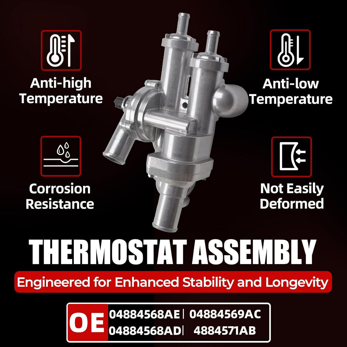 Upgrade Aluminium Thermostat Housing Assembly Compatible with Dodge Jeep Chrysler Vehicle - 200 Sebring Compass Patriot Avenger Caliber Journey 1.8L 2.0L 2.4L Replace 68003582AB