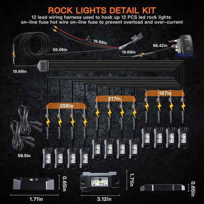 Rock Lights, R4 Pure White Rock Lights with Wire Harness for Trucks