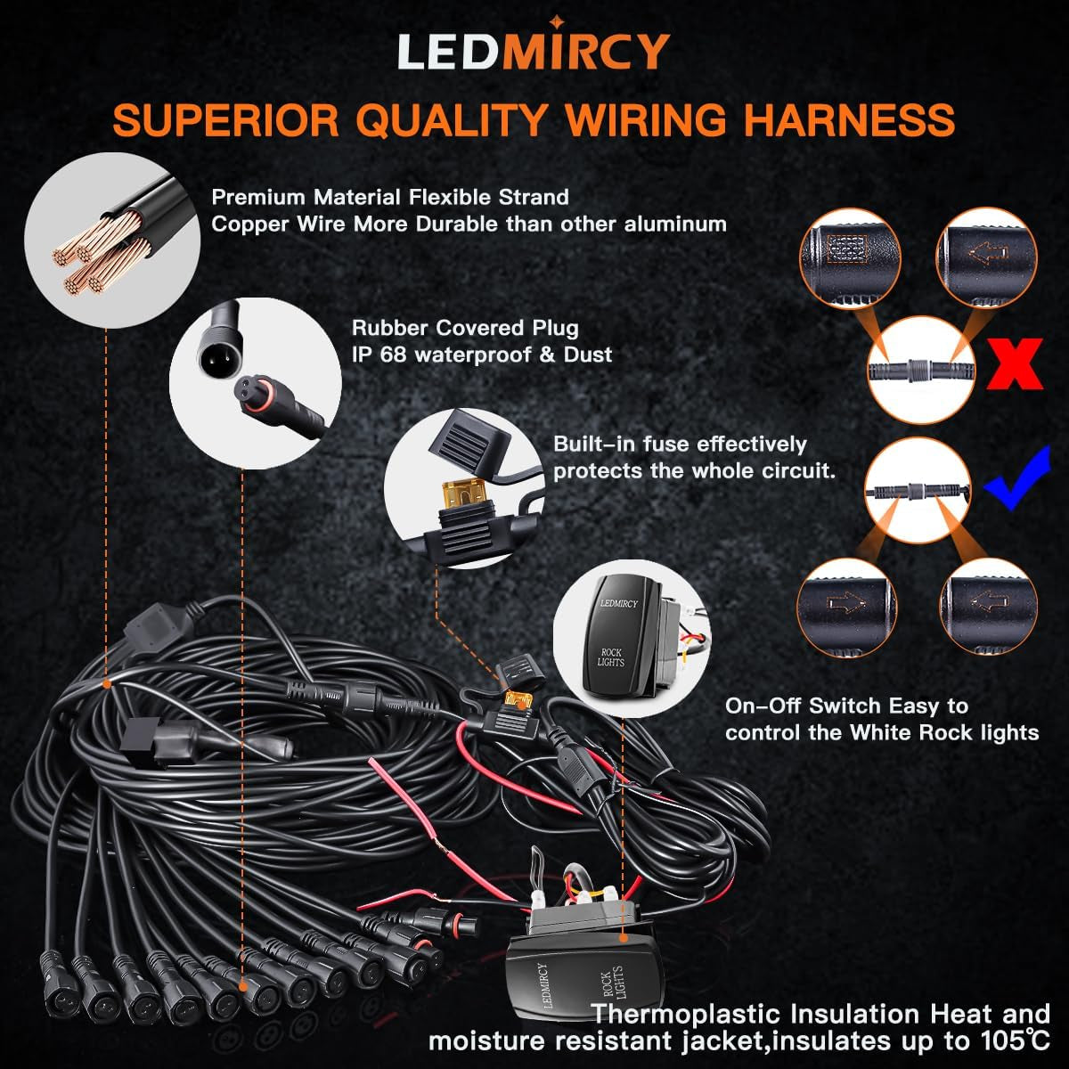 Rock Lights, R4 Pure White Rock Lights with Wire Harness for Trucks
