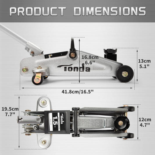 Floor Jack, 1.5 Ton Hydraulic Car Jack, 3,000 lb, 4.9"-11.8"