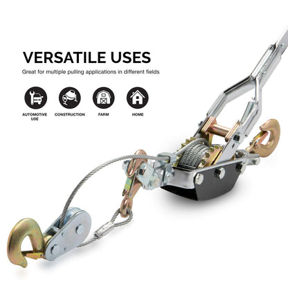 02256A Come Along Winch, 5-Ton (10,000 Lbs) Pulling Capacity, 10Ft, 3 Hook, Heavy Duty Power Cable Come Along Tool with Dual Gears, Hand Winch Cable, Automotive Hoist Winch Puller, Recovery Gear