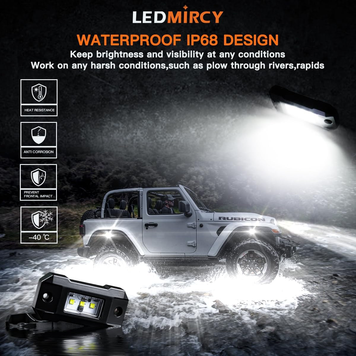 Rock Lights, R4 Pure White Rock Lights with Wire Harness for Trucks