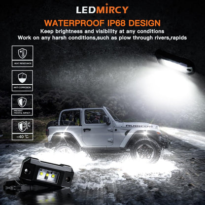 Rock Lights, R4 Pure White Rock Lights with Wire Harness for Trucks