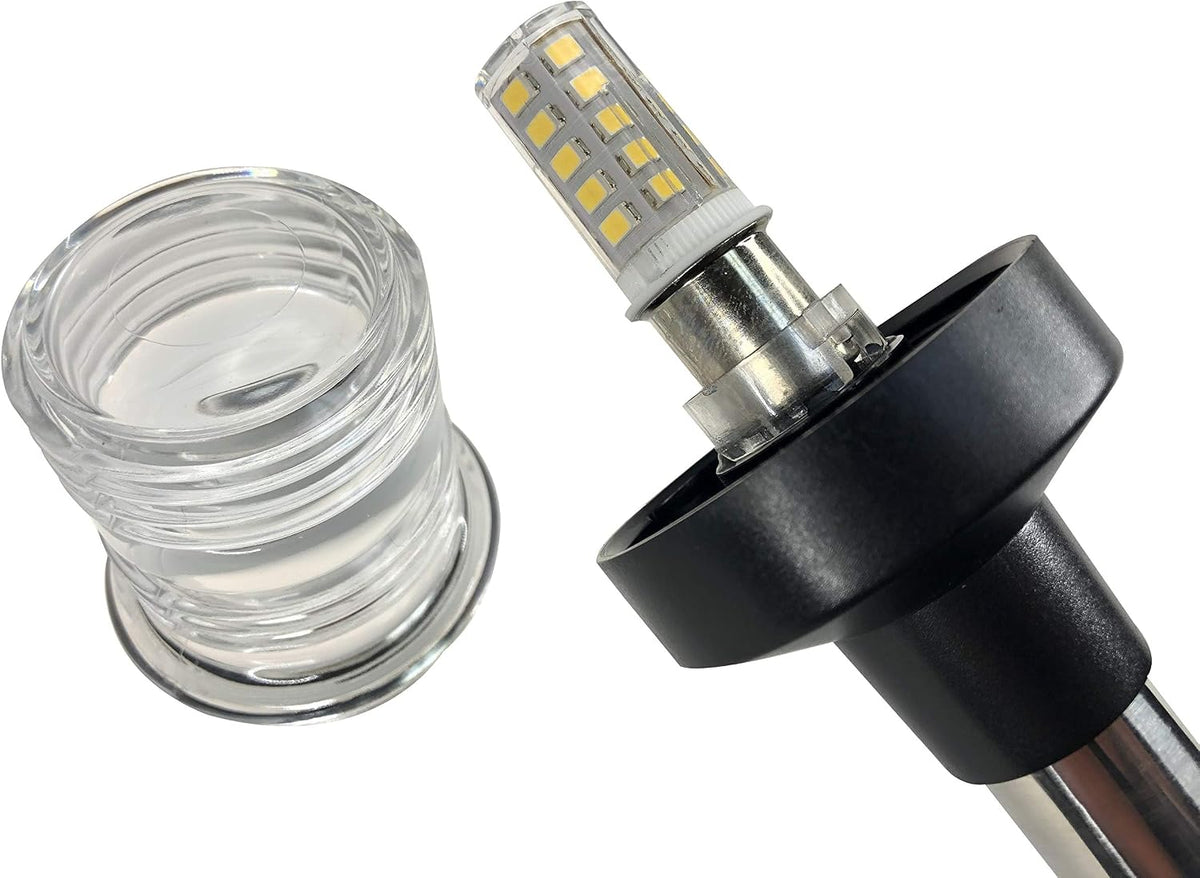 12V Marine Boat Yacht Pontoon Navigation Anchor Light 360 Degrees All Around Nature White LED Splashproof Black Housing USCG Certified Approved (Plug-in Base (H=25"))