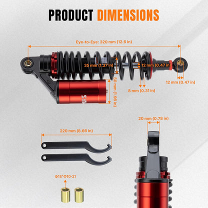 Adjustable 12.5" 320mm Motorcycle Air Shock Absorbers, Aluminum CNC Rear Suspension Universal Fit for 125cc 110cc 150cc Motorcycle, ATV, Go Kart (Red & Black)