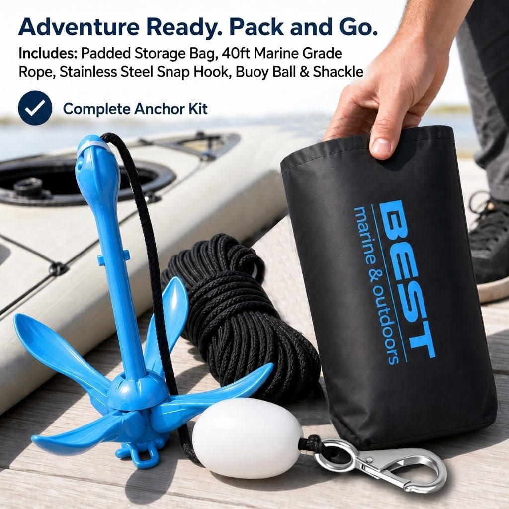 Kayak Anchor, 3.5 LB Folding Anchor System, Paddle Boards, Jet Skis & PWC