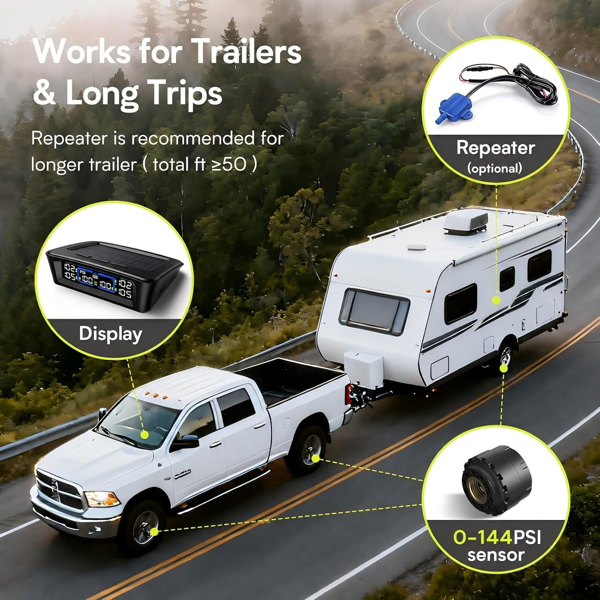TM12 RV Tire Pressure Monitoring System, TPMS Set of 6 Sensors