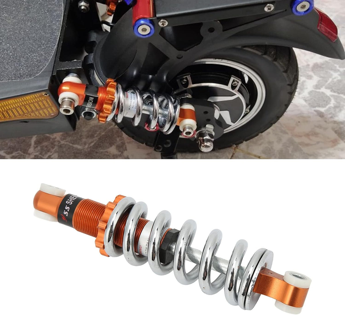Spring Suspension Damper, Universal 190mm Adjustable Motorcycle Shock Absorber Aluminum Alloy 1200lbs Loading for Scooter for Moped, suspension system